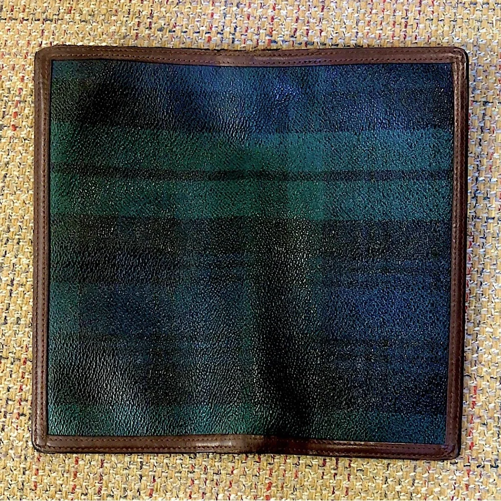 RALPH LAUREN Blue Green Black Watch Plaid Long Bifold Wallet with Coin Section